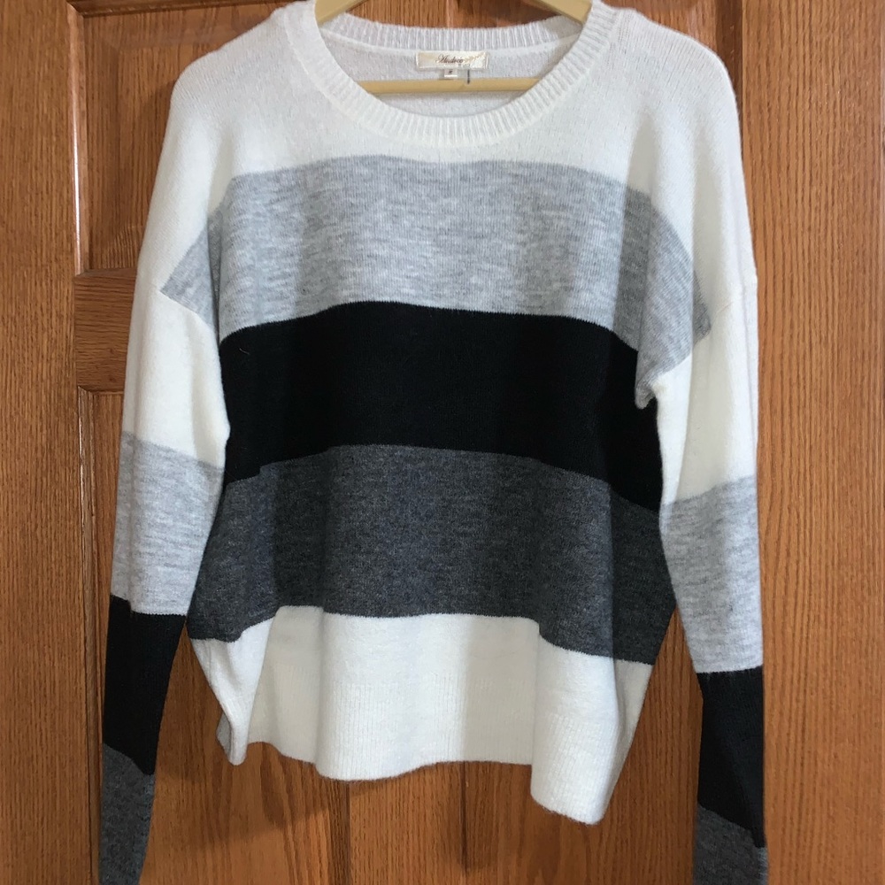 Cozy black and white striped sweater